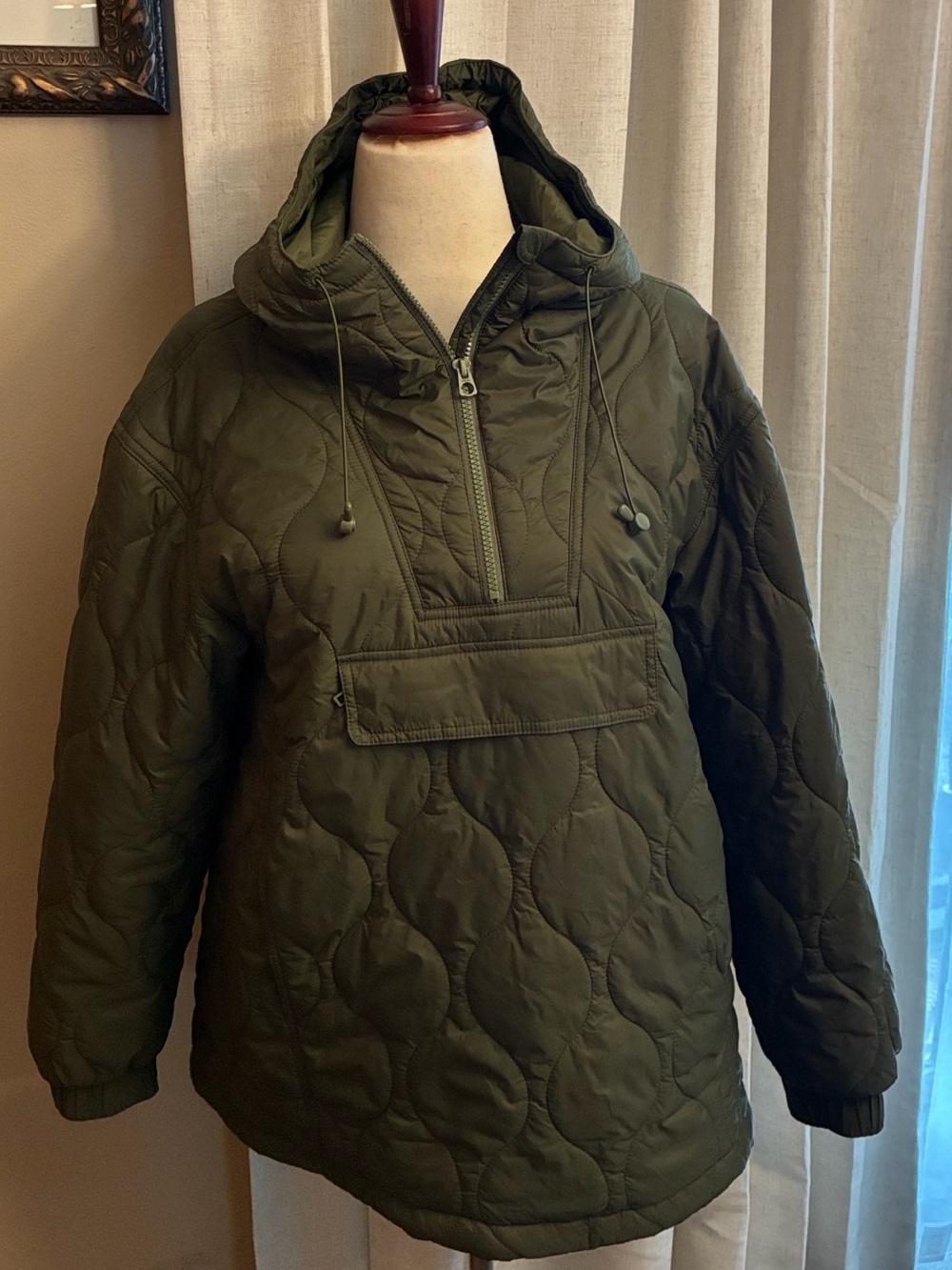 NEW !!!Madewell Quilted Hooded Pullover in Olive Green Size L